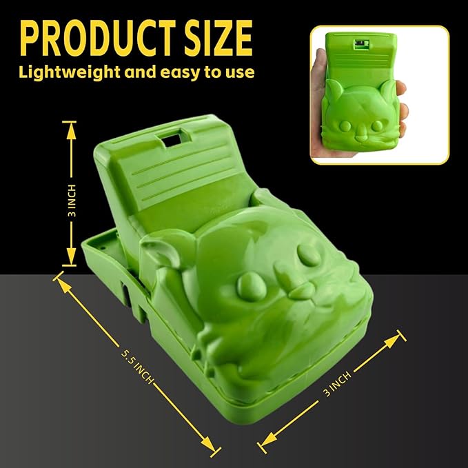 Large Reusable Snap Mouse Traps for Mice Rats Chipmunks – Cat-Shaped, Easy to Set, Works with Peanut Butter – Indoor Outdoor for Home Garage Kitchen Shed Chicken Coop, 4 Pack