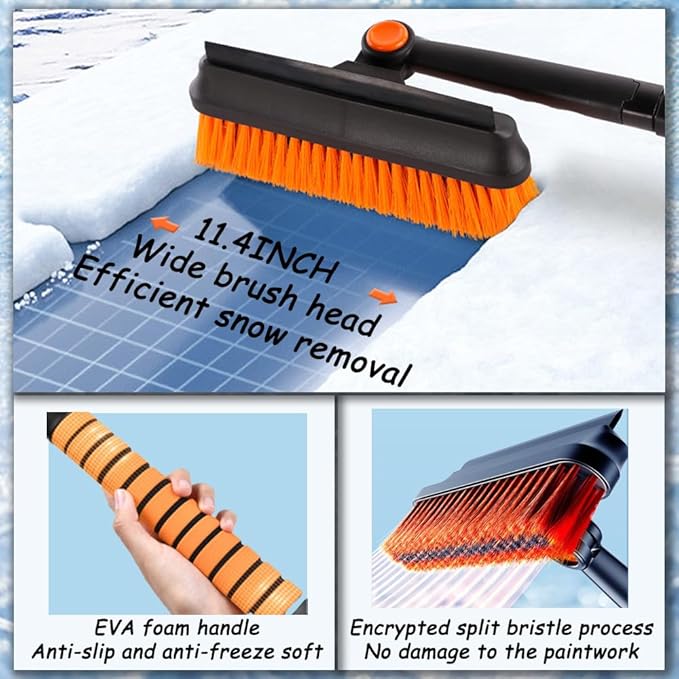 41'' Car Snow Brush and ice Scraper, Snow Shovel for car, Snow Shovel Brooms with Foam Handles 360° Swivel Brooms, Snow Shovels for Cars,Buggies, vehiclesand Trucks