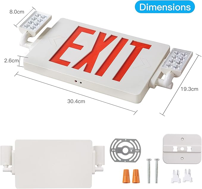 2 Packs UL Listed- Led Red Exit Sign Emergency Light Combo- Two LED Adjustable Head Emergency Exit Lights with Battery Backup- ABS Fire Resistance 120-277V-Double Face-Exit Sign for Business