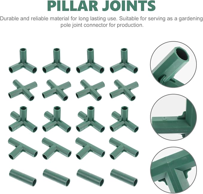 Yardwe Greenhouse Connector - 20 Pcs 16Mm Gardening Frame Joints for Plant Support Versatile 5 Types Pole Connectors for Trellis Shed and Flower Greenhouses