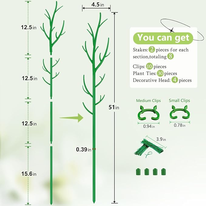 Plant Support Stakes,Adjustable Height Branch Shape Plant rods for Small &Medium Monstera 2 3 4 Fee Tall Support Sticks for Climbing Plants,Garden Accessories,Alternative to Moss Poles,2 Sets 51"
