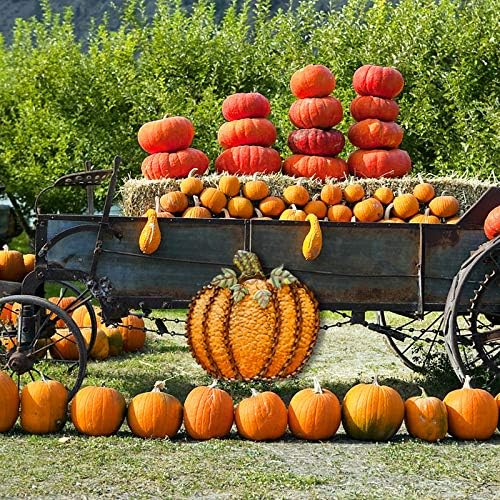 Morning View Metal Pumpkin Yard Stake Sign Fall Decor Decorative Rustic Pumpkins Garden Stakes Yard Decor Outdoor Thanksgiving Autumn Harvest Halloween Lawn Patio Decorations 26" Tall