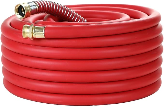 50FT 3/4 Heavy Duty Rubber Garden Hose - 200psi Working, 1000psi Burst - Hot/Cold Water - Five-Layered Braiding for Durability - Versatile for Gardening, Agriculture, Construction(Red)