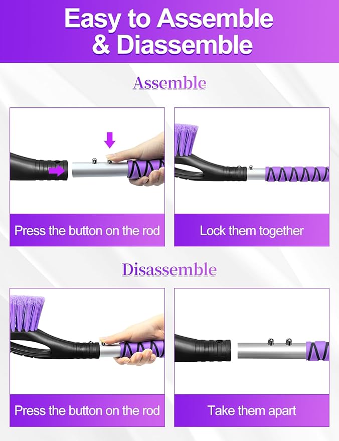 HEEYA 27 Inch Ice Scraper and Brush for Car, Snow Brush and Ice Scraper with Foam Grip, Detachable Snow Scraper for SUV Truck Jeep Vehicle Auto Windshield Window - Purple