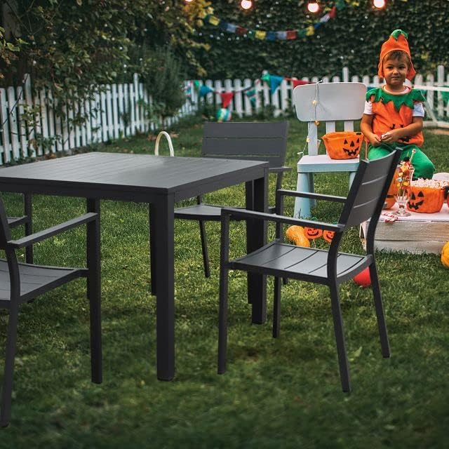 36 Inch Aluminum Outdoor Dining Table - Square Patio Table for 4-Person, Weather-Resistant Dining Table Furniture for Lawn Backyard Garden Deck Kitchen Indoor Outdoor Use (Black)