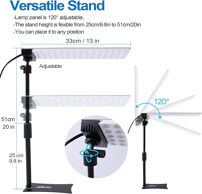 JCBritw LED Grow Lights with Stand 2ft White Full Spectrum with IR Hanging Mounting Standing Plant Light Table Desk Grow Lamp for Seed Starting, Seedlings, Veg, Flower (50.00, Watts)