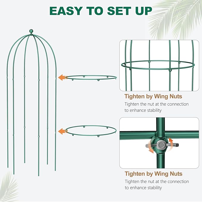 3 Pack Metal Plant Cage Support, 47" H Peony Support Tomato Cage Garden Obelisk Trellis Rose Trellis Support Tower Obelisk Garden Trellis for Clematis Vine Jasmine Support Outdoor Indoor