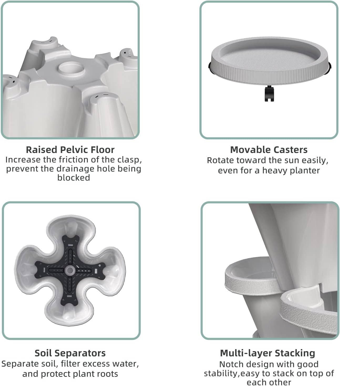 6 Tiered Strawberry Vertical Planters, Stacking Tower Garden with Support Pole, Stackable Herb Vegetable Planters Indoor and Outdoor - White