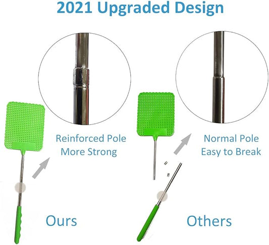 4Pcs Telescopic Fly Swatters, 29in Long Heavy Duty Retractable Manual Plastic Fly Swatter, Premium Extendable Flyswatter with Long Stainless Steel Pole, Pack of 3 Assorted Colors