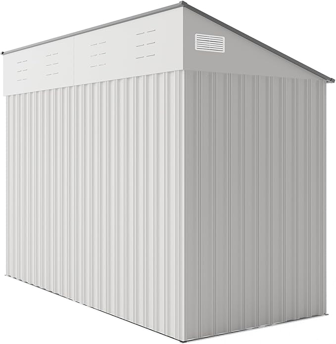 4×8 FT Outdoor Metal Storage Shed,Heavy-Duty Lean to Storage Shed with Lockable Single Side Hinge Door,Waterproof Metal Storage Tool House W/Sloping Roof,Air Vent&Protect Film,for Backyard,White