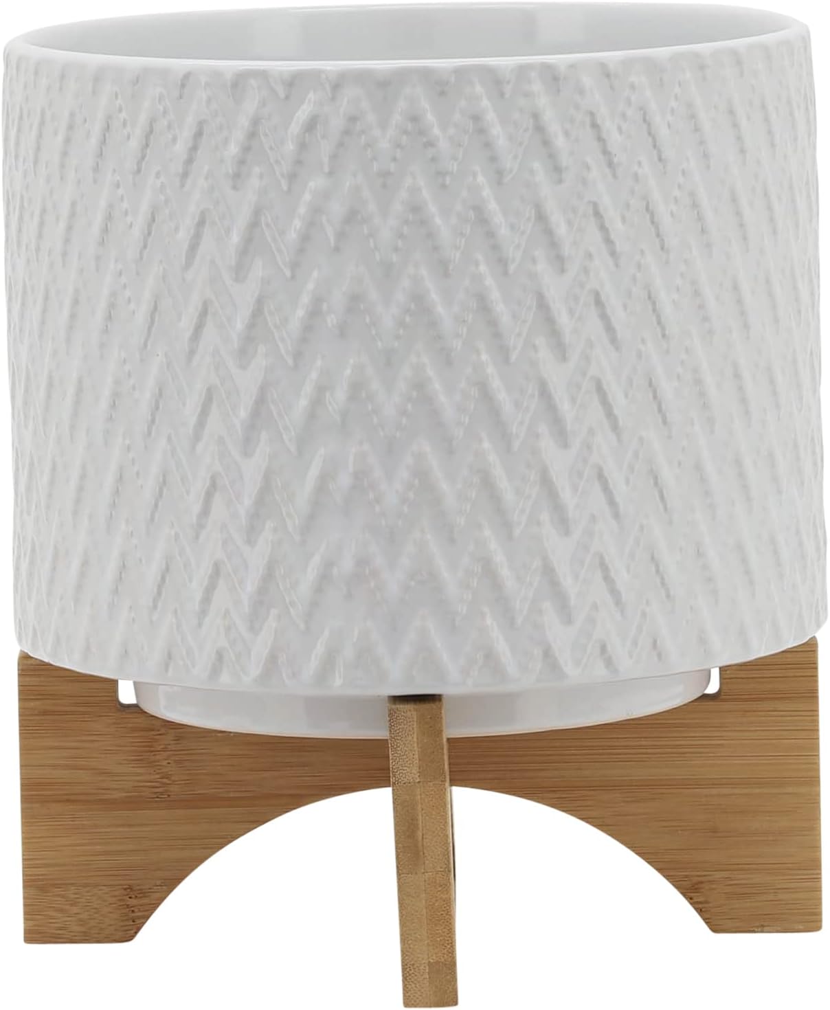 Sagebrook Home Ceramic Planter with Stand - Textured Stoneware Indoor & Outdoor Plant Holder - Modern Garden Decor for Home - 10" White