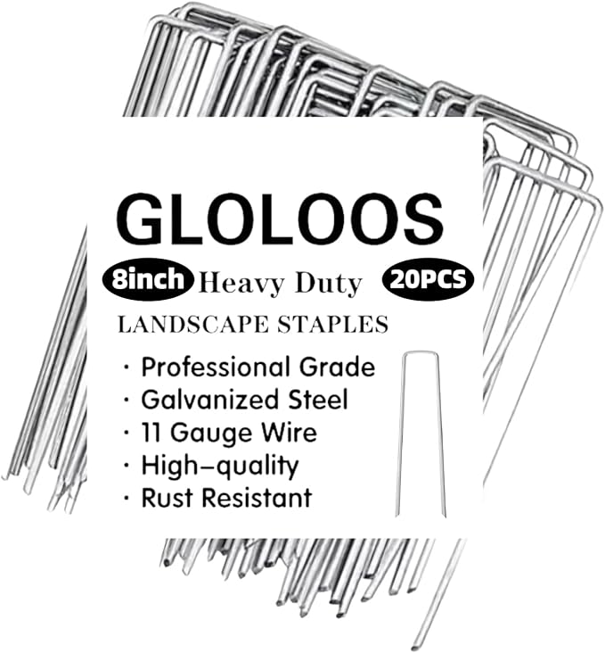 8 inch 20 Pack Silver Galvanized Landscape Staples 11 Gauge Garden Stakes Pins Anti-Rust Ground Stakes U-Shaped Tent Stakes are Used for Weed Barrier, Irrigation Tubing, Yard Lawn, Landscape Fabric