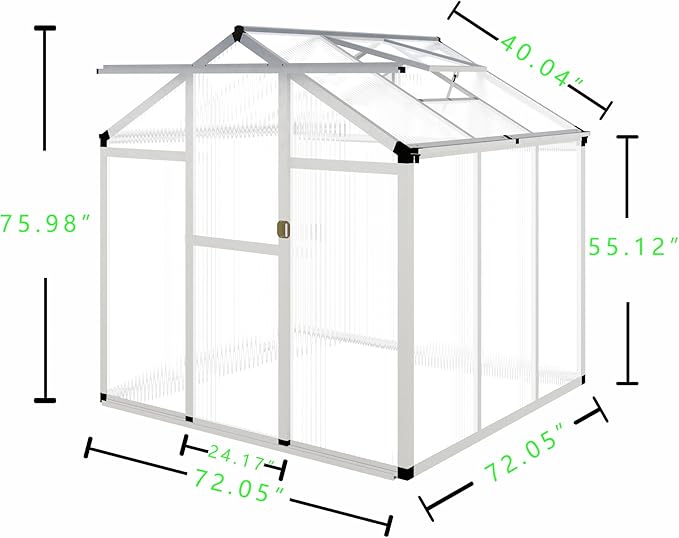 CQZY 6x6 FT Aluminum Greenhouse for Outside,Silver
