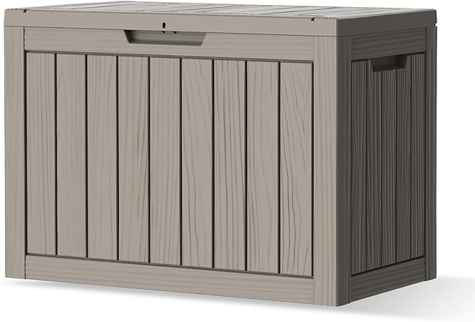 45 Gallon Outdoor Storage Box, Waterproof Deck Box with Build-in Handles and Lockable Lid, Outside Storage Box for Backyard Garden Tools, Patio Cushions, Package Delivery Box, Grey