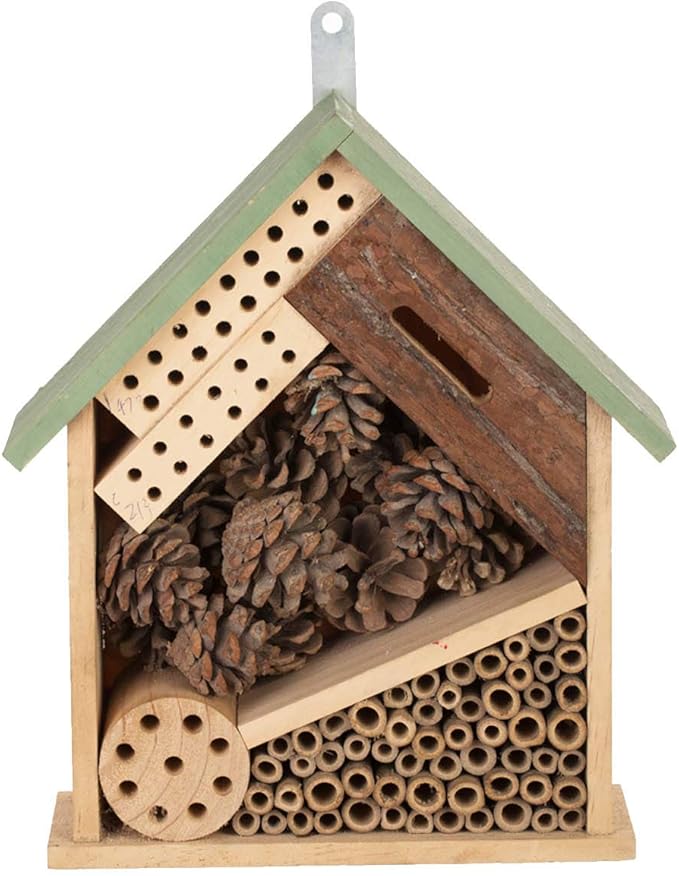 Wooden Multi Habitat Insect House Outdoor Garden Decorative Wooden Insect Hotels for Bee, Butterfly and Beetle Tree of Life Light Green Bee House