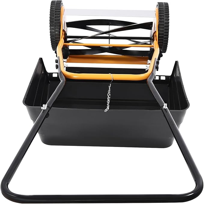 Lawn Mower, Wheeled Reel Mower with Grass Catcher Adjustable Height Manual Reel Push Walk Behind Dual for Cottage, Residential, Backyard, Park Landscaping (14 Inch)