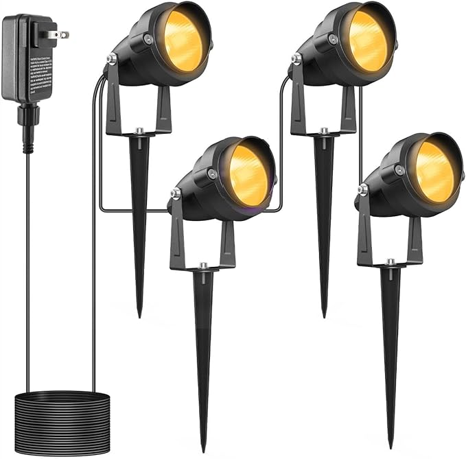 Outdoor Spotlights, Metal Case Warm White Landscape Lights Yard Spot Light IP65 Waterproof Uplights with Spiked Stand for Garden Lawn Pathway Front Porch (4 Lights)