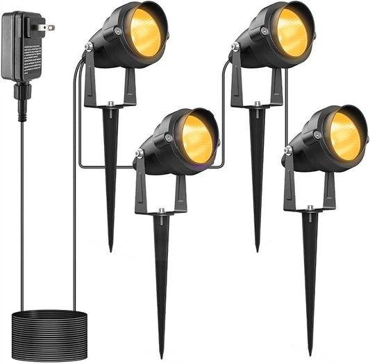 Outdoor Spotlights, Metal Case Warm White Landscape Lights Yard Spot Light IP65 Waterproof Uplights with Spiked Stand for Garden Lawn Pathway Front Porch (4 Lights)