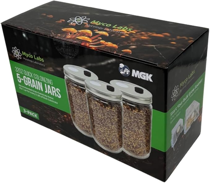 Premium Quick Colonizing 32oz 5-Grain Mushroom Spawn Jars (3-Pack)