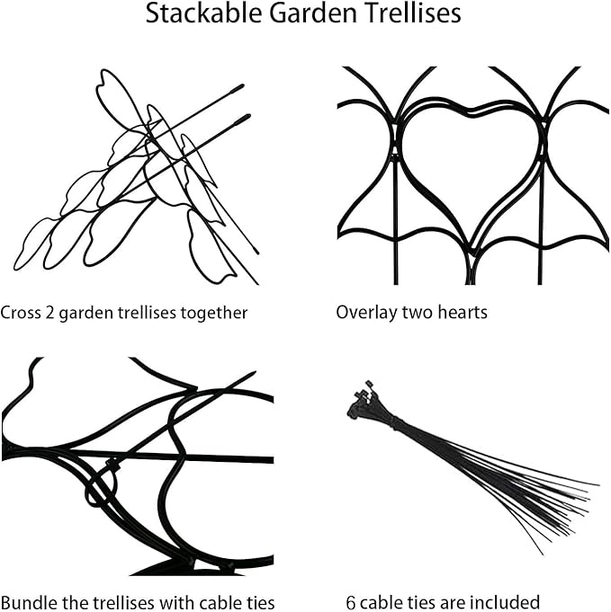 Indoor Plant Trellis for Climbing Plants, Stackable Garden Trellis for Potted Plants, Small House Plant Trellis for Vine Ivy Flower Plant Support Outdoor DIY Metal Trellis 3 Pack, Black