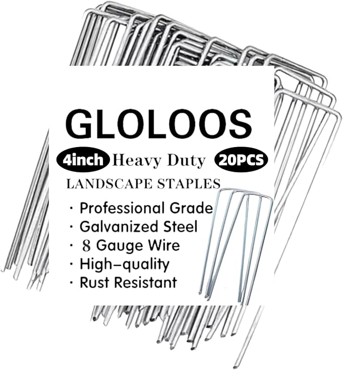 4 inch 20 Pack Silver Galvanized Landscape Staples 8 Gauge Garden Stakes Pins Anti-Rust Ground Stakes U-Shaped Tent Stakes are Used for Weed Barrier, Irrigation Tubing, Yard Lawn, Landscape Fabric