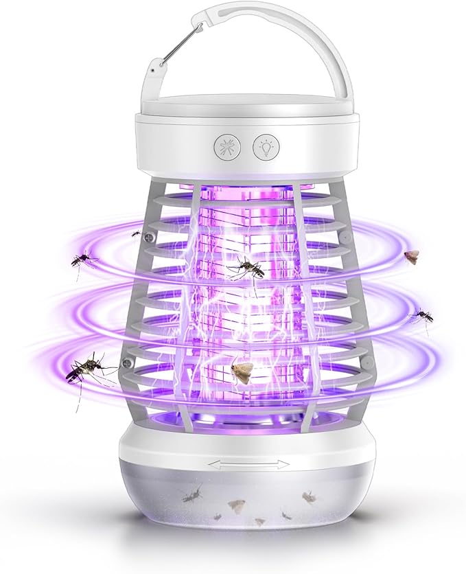 Upgraded Fly Traps,3 in 1 Bug Zapper Outdoor & Indoor, Electric Mosquito Killer Lamp with 2000V Grid & On/Off Switch, Mosquito Traps for Kitchen, Patio, Backyard, and More (White)