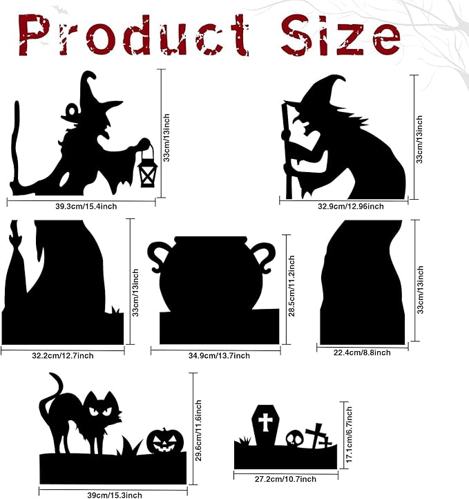 60”×26” Outdoor Halloween Witch Cutouts, Large Witch, Black Cat and Cauldron Set for Yard, Party, Home, Scary Halloween Lawn Stakes, Waterproof and Easy to Assemble