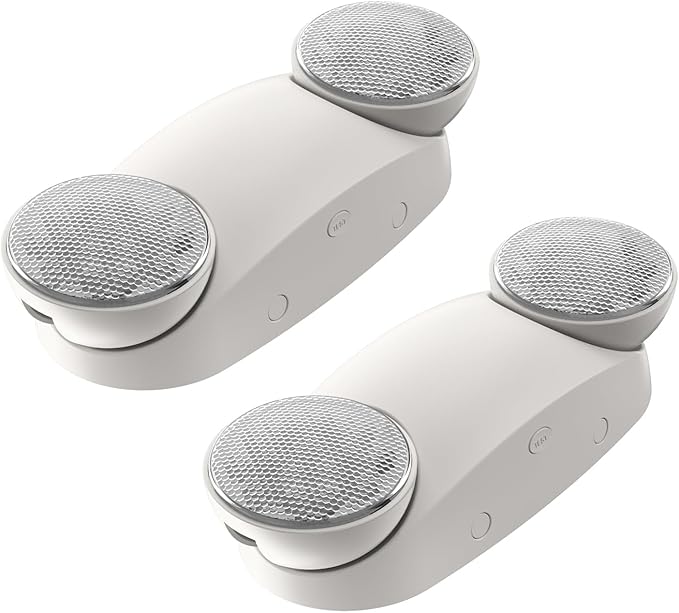 2 Pack White LED Emergency Lights with Battery Backup, Two Head Adjustable Emergency Lighting Fixtures-Fireproof Materials-Emergency Lighting Fixture/Emergency Light Home.