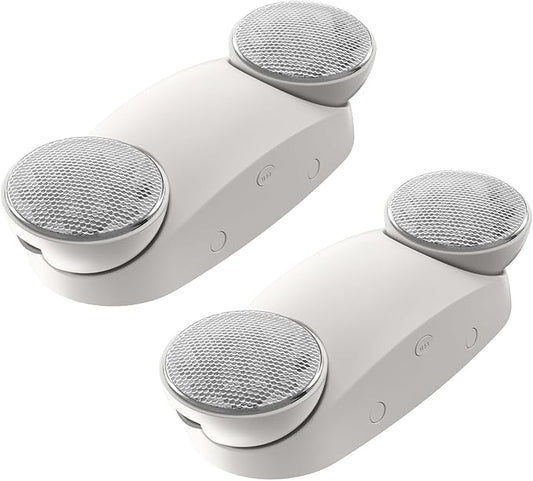 2 Pack White LED Emergency Lights with Battery Backup, Two Head Adjustable Emergency Lighting Fixtures-Fireproof Materials-Emergency Lighting Fixture/Emergency Light Home.