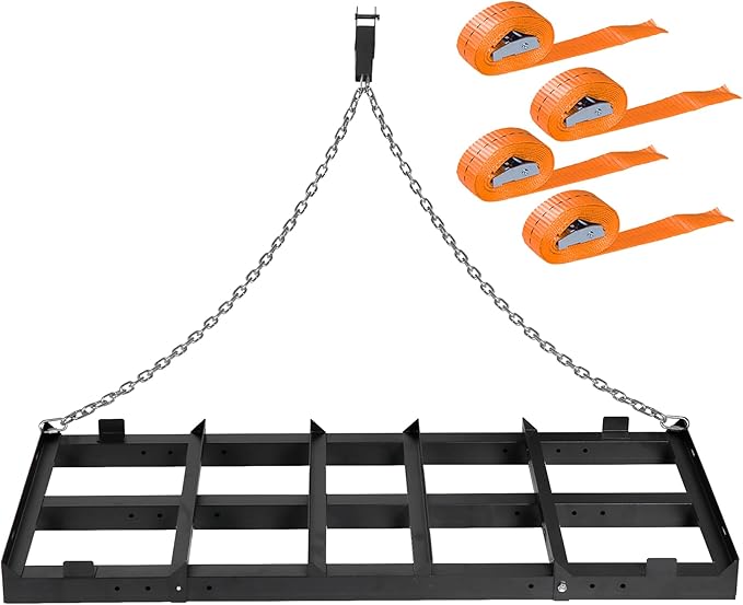 4 FT Drag Harrow Driveway Grader, Heavy Duty Power Rake, Driveway Drag for Gravel w/ 4 FT Chain, Tow Behind Lawn Rake for ATV, UTV, Tractor, Mower, Land Leveler for Gravel, Sand, Soil, Hay