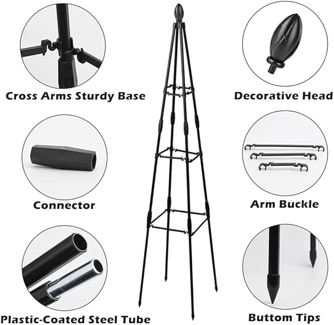 GardenPal 2 Pack 4ft Decorative Garden Obelisk Trellis, Metal Plant Trellis and Tomato Cage for Potted Plants, Decorative Tomato cage Plant Trellis for Vines, Rose, Pea