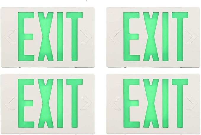 SPECTSUN 4 Packs LED Exit Sign, Emergency Exit Light with Battery Backup, Double Face, UL 924, AC 120/277V, Damp Location, Hardwired Green Letter Exit Lights for Business.