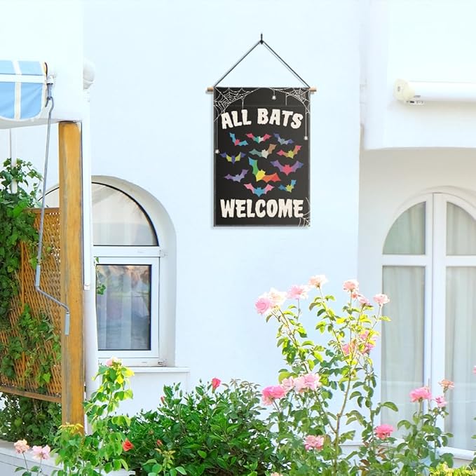 All Bats Welcome Garden Flag, Funny Equality Inclusive Yard Sign for Outside, LGBT Trans Pride Ally Flag, Halloween House Flags, Bat Fall Lawn Porch Outdoor Farmhouse Decor for Family Friend