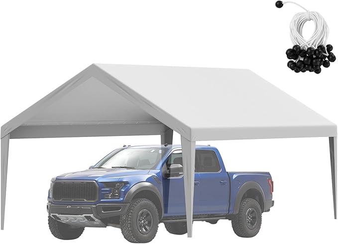 VEVOR Carport Replacement Canopy Cover 13 x 20 ft, Garage Top Tent Shelter Tarp Heavy-Duty Waterproof & UV Protected, Easy Installation with Ball Bungees,Grey (Only Top Cover, Frame Not Include)
