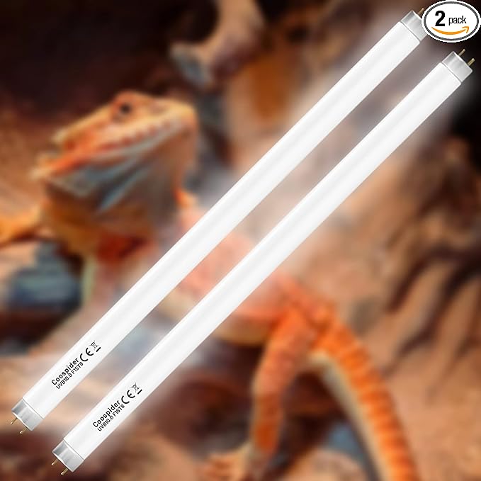 Hypool 2 Pack T8 Strip UVA UVB Reptile Lighting Bulb 18-Inch 15 Watt UVB 10.0 Fluorescent Bulb 10-Percent UVB Desert Pet Habitat Light for Reptiles Amphibian