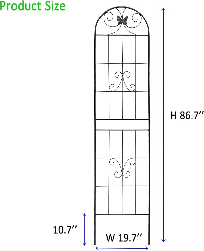 4 Pack Metal Garden Trellis for Climbing Plant Rose Stand, Black Outdoor 86.7'' Tall Flower Support Iron Garden Fence,Black 4pack