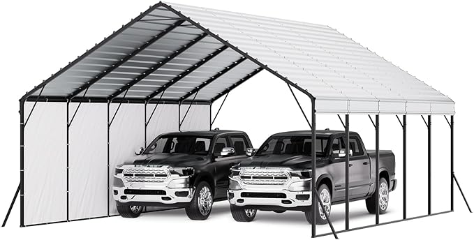 VEVOR 20x24 ft Heavy Duty Metal Carport, Outdoor Car Shelter with Removable PE Sidewalls, Steel Frame Garage for Car, Truck, Boat, Tractor, and Equipment Storage