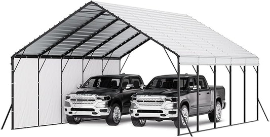 VEVOR 20x24 ft Heavy Duty Metal Carport, Outdoor Car Shelter with Removable PE Sidewalls, Steel Frame Garage for Car, Truck, Boat, Tractor, and Equipment Storage