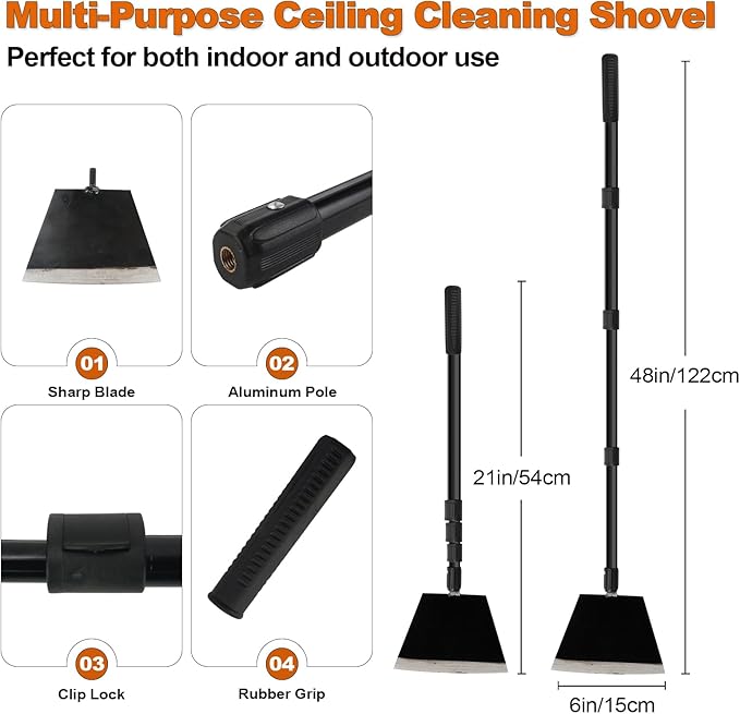 Garden Shovel, Ice Scraper for Cleaning, Snow Flat Shovel with Adjustable Long Handle and Heavy Duty Sharp Blade, Cleaning Weed Remove Tool for Lawn Edging Back Yard Sidewalk Grass