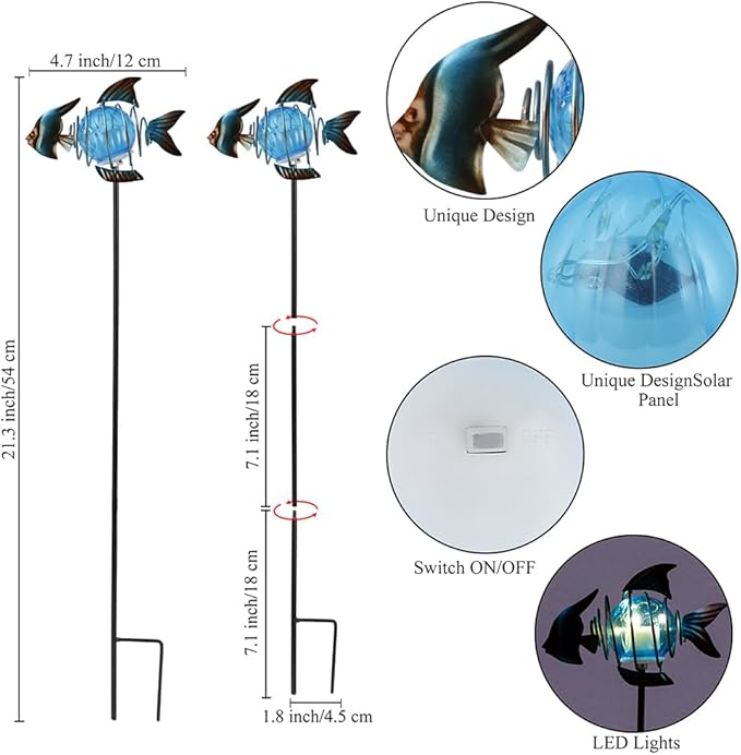 Outdoor Garden Solar Lights,Fish Outdoor Figurine Lights with Stakes,Waterproof Decorative Solar Decor for Patio,Yard,Lawn,Garden Stakes Decorative Present for Mom