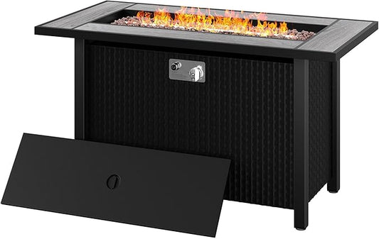 JAMFLY Propane Fire Pit Table 45 Inch, 50,000 BTU Outdoor Gas Firepit Table for Outside Patio with Lava Rocks,Waterproof Cover, Gray