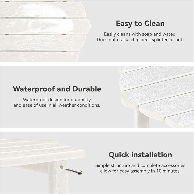 Small Outdoor Side Tables Modern 2-Tier Adirondack Table Rustic End Table HDPE Storage Shelf Industrial Corner Rectangle Coffee Table for Patio Garden Balcony Backyard Pool Farmhouse Home White