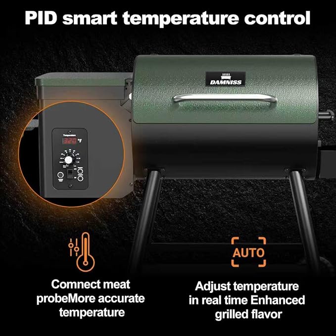 Electric Wood Pellet Smoker Grill 8 In 1 BBQ Grills for Outdoor Grill with Auto Feed & PID Temperature Control (180-450°F) and Rain Cover 456 Sq.In Cook Area for Backyard New House Gifts