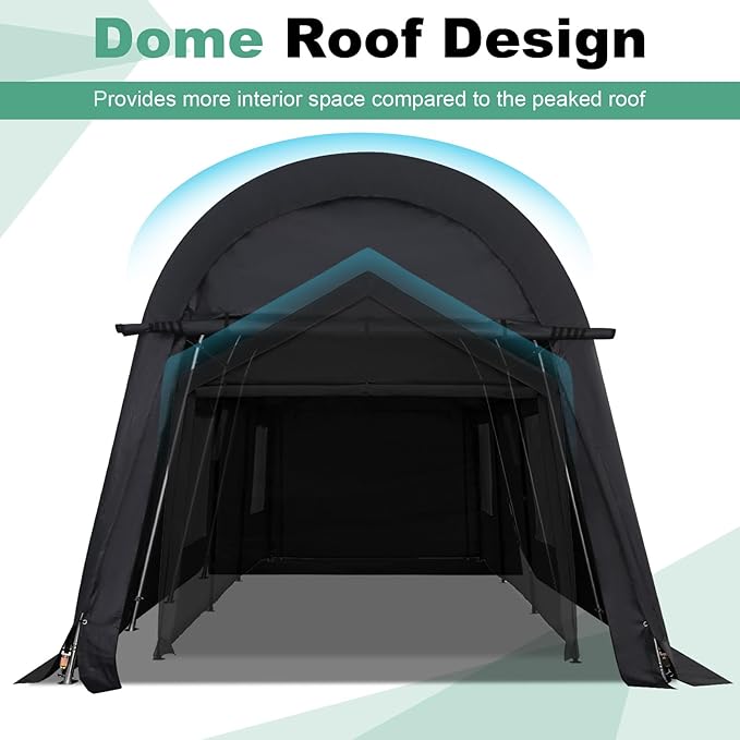 COBIZI Carport 10x15 FT Heavy Duty, Portable Garage, Carport Canopy with All-Steel Metal Frame & Vents, Round Style Outdoor Storage Shed for Car, Truck, Boat, Patio Furniture Anti-Snow Waterproof