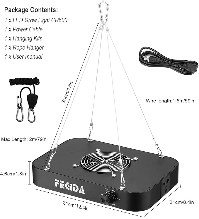 FECiDA Professional LED Grow Light Dimmable, 2025 Upgrade High Output 2x2 ft Grow Tent Light for All Growth Stages, 130 Watt Actual Power Full Spectrum Plant Growing Lamps, Quiet Built-in Fan