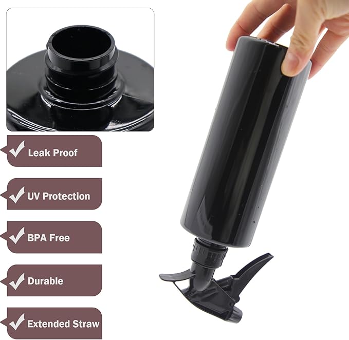 OFFIDIX 360° Water Spray Bottle 2 Pack 16 oz Continuous Plastic Empty Spray Bottles Mister for Hair,Cleaning,Plants,Upside Down,Fine Mist and Stream Setting,Black