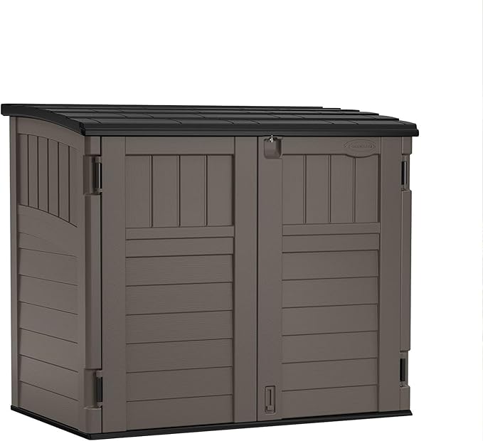 Suncast Outdoor Storage Shed for Backyard and Garden, Horizontal, 4' x 2.5', Stoney Grey - Portable Utility Deck and Cabinet for Tools, Equipment, and Garbage