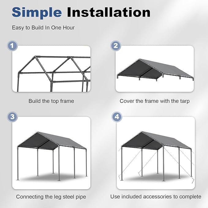 Grezone 10 x 20ft Heavy Duty Carport,Portable Car Tent Garage,All Season UV Resistant Car Canopy for Auto,Truck,Boat,Car (gray)