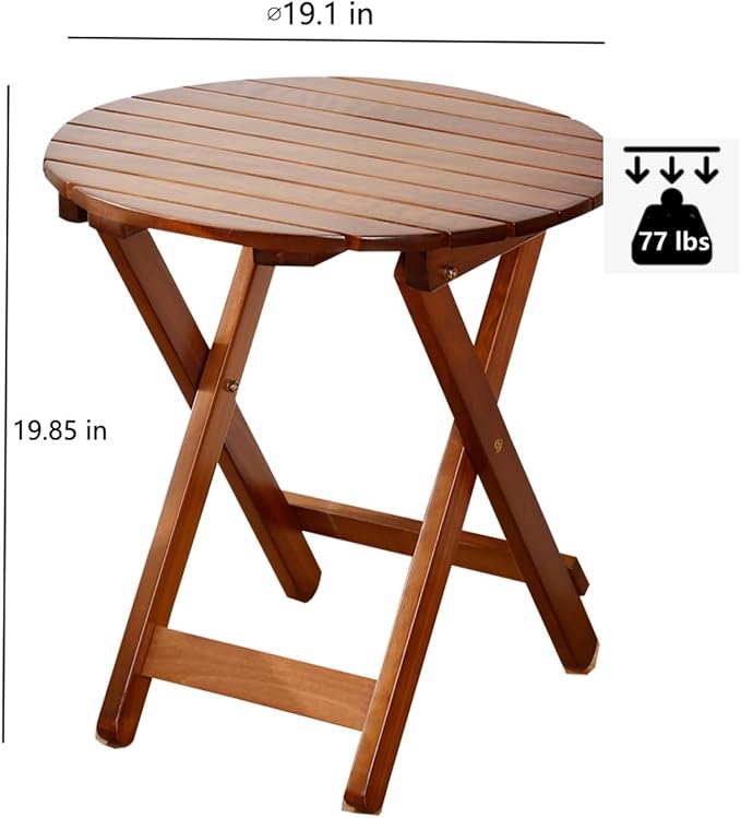 Small Round Folding Side Table Set of 2, Patio Foldable Wooden Outdoor End Tables for Indoor Porch Camping Living Room Bedside Couch, as Coffee Table or Plant Stand, Brown