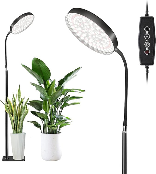 Super Bright Standing Grow Light for Indoor Plants, 6000K 216 LEDs Floor Plant Growing Lamp with 12V 3A High Power Output for Faster Growth, 4/8/12 Timer Setting & Adjustable Height